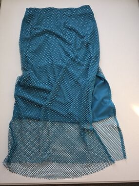 Sincerely Jules Teal Layered Mermaid Fishnet Midi Skirt With Rhinestones